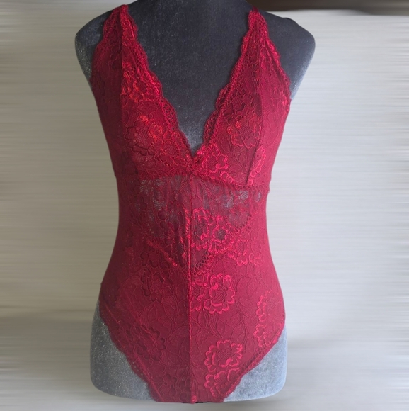 Deep Red Lace Bodysuit Lingerie - Picture 10 of 11